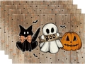 Detail of Halloween placemats with black cat, ghost, pumpkin and vintage wood grain texture - Vintage Wood Grain Black Cat Ghost Style (6) / 30*45cm