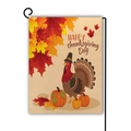 Thanksgiving garden flag with cartoon turkey, pumpkins and metal stand on white background - Turkey Pumpkin Maple Style (5)