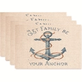 Set di 4 tovagliette in lino con stampa di ancora e testo Let Family Be Your Anchor - Citazione Ancora Acquerello (Stile 35)