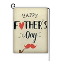 Linen Father's Day garden flag with Happy Father's Day text and beard illustration - Red Heart Replaced Letter Style (13)