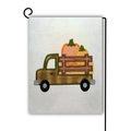 Bandiera da giardino in lino con camion d'epoca ricamato e zucche per decorazione autunnale - Stile Ricamo Zucca Camion Autunno (13)