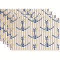Set di 4 tovagliette in lino con motivo nautico di ancora blu e corda su strisce - Ancora a Strisce e Corda Gialla (Stile 36)