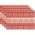 Set of 4 red Christmas placemats with white Nordic snowflake and stripe patterns - Red Beige Snowflake Geometric Stripes Style (Style 36)