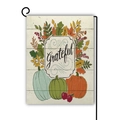 Grateful linen garden flag with blue and orange pumpkins on vintage wood background - Vintage Wood Grain Colorful Pumpkin Grateful (18) / 45*30cm