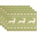Set of 4 green Christmas placemats featuring reindeer and snowflake patterns - Green White Knit Style Reindeer Snowflake Style (Style 37)