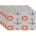 Set di 4 tovagliette nautiche in lino a righe con motivi di ancora e salvagente - Ancora a Strisce e Salvagente (Stile 37)