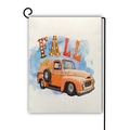 Bandiera da giardino in lino autunnale con camion di zucche e testo FALL decorativo - Stile Autunno Caldo Pickup Arancione (15)