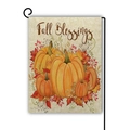Linen garden flag with orange pumpkins and maple leaves featuring Fall Blessings text - Orange Pumpkin Maple Fall Blessings (19) / 45*30cm