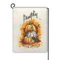 Linen garden flag featuring pumpkins and berries with Warm Autumn text on a black stand - Warm Autumn Pumpkin Style (8)