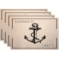 Set of four woven placemats with black anchor print and Grounded EP typography - Style 39 / 45*30 (flax)