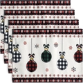 Set of 4 Christmas placemats with buffalo plaid ornaments and red snowflake patterns - Christmas Ball Plaid Pattern (Set of 4)