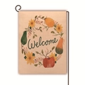 Linen autumn garden flag with pumpkin wreath design and black metal stand set - Autumn Harvest Wreath Welcome (20) / 45*30cm