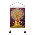 Detail of life tree wall tapestry with wooden rod, black tassels and sacred geometry - Mystic Geometry Flower of Life (Style 5)