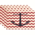 Set di 4 tovagliette rettangolari in lino con ancora e motivo a onde rosse - Onda Rosso-Bianca con Ancora Grande (Stile 38)
