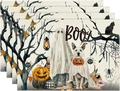 Σετ 4 σουπλά Halloween με γράμματα Boo και γραφικά σκύλου φάντασμα σε βαμβακερό λινό - Στυλ Γράμμα BOO Σκύλος Φάντασμα (2) / 30*45cm