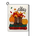 Outdoor garden flag with hello October text pumpkin wreath and boots for autumn yard decor - Hello October Boots Style (9)