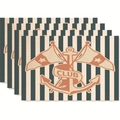 Set di 4 tovagliette in lino con ancora nautica verde e motivo a strisce - Strisce del Club Nautico (Stile 39)