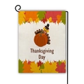 Thanksgiving garden flag with cartoon turkey, pumpkin and maple leaves on a black metal stand - Cartoon Turkey Pumpkin Style (10)