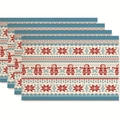 Set of 4 Nordic Christmas table mats with red snowflake patterns and winter figures - Blue Beige Nordic Figure Snowflake Style (Style 40)