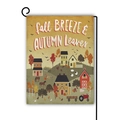Linen garden flag with autumn farm scene illustration and Fall Breeze Autumn Leaves text - Fall Breeze Rural Farm Illustration Style (14)