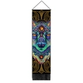 Bohemian vertical tapestry featuring a colorful wolf mandala design with black tassels - Psychedelic Mandala Wolf Head (Style-8) / 32.5x130cm