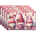Set of 4 pink Christmas gnome placemats made of textured linen for festive table decor - Pink Gnome Style (Style 2)