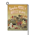 Linen garden flag with autumn pumpkin farm scene and Pumpkin Kisses Harvest Wishes text - Pumpkin Kisses Farm Harvest Wishes Style (15)