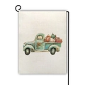 Bandiera da giardino in lino con camion blu vintage e zucche su supporto nero - Stile Raccolto Rustico Pickup Blu (19)