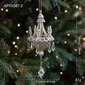 Adorno navideño de lámpara plateada con purpurina y gotas de cristal, 18x7.3cm - Plateado