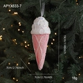 Pink ice cream cone Christmas ornament with glitter and white cream star details - Pink Cone Style