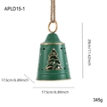 Green metal Christmas bell ornament with cutout tree pattern and jute rope hanger - Green
