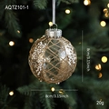 8cm transparente Weihnachtskugel mit goldenem Glitzergitter und weißen Perlenverzierungen - Transparenter Ball Stil A