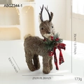 Straw elk Christmas figurine with red plaid bow and pine details, 35cm standing ornament - Gray Standing Reindeer