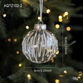 8cm transparente Weihnachtskugel mit weißen Glitzerstreifen und Perlen für den Baum - Mattierter Bogenstreifen Stil (AQTZ102-2)