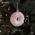 Pink doughnut Christmas tree ornament with glitter and colorful star sequins - Pink Donut