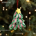 Christmas tree shaped candy ornament in red green white stripes with yellow star top - Christmas Tree