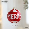 Pallina di Natale rossa da 8cm con scritta Merry bianca e cordino dorato per appenderla - Stile Palla Lettera MERRY (APYX532-3) / 8cm