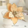 Champagnerfarbene 26cm künstliche Weihnachtssternblume mit Samt und Pailletten - Goldene Weihnachtsblume