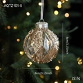 8cm transparent Christmas bauble with champagne gold glitter lattice and white pearls - Transparent Ball Style E