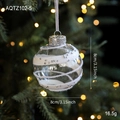 8cm transparent Christmas ball with white plush spiral stripes and silver glitter dots - Plush Spiral Line Style (AQTZ102-5)