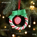 Christmas wreath candy ornament with red, white and green stripes and a green bow - Wreath B Style