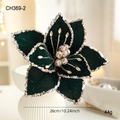26cm dunkelgrüne Samt-Weihnachtsblume mit goldenen Pailletten für Weihnachtsbaum - Grüne Weihnachtshaufenblume