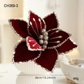 26cm artificial velvet poinsettia in burgundy with silver glitter for Christmas decor - Red Christmas Flower Ball