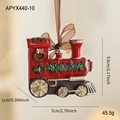 Vintage red resin Christmas train ornament with golden wheels and glittery green wreath - Locomotive