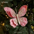 Rosa Samtschleife für Weihnachtsbaum mit Pailletten und Glitzer, inklusive Clip, 24x18cm - Schmetterling Schleife Ornament (AFTS29-2) / Rosa