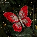 Roter Weihnachts-Schmetterling aus Samt mit silbernem Glitzer für den Baum - Schmetterling Schleife Ornament (AFTS29-3) / Rot