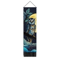 Detail of owl aesthetic tapestry with moonlight scene and hanging black tassels - Style 1 (Owl A) / 32.5x130cm
