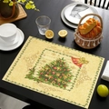 Linen Christmas placemat with Christmas tree and Merry Christmas print - Colorful Ornament Christmas Tree Style / 30*45cm