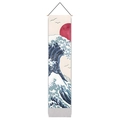 Japanese Ukiyo-e Great Wave wall tapestry with red sun and cherry blossom accents - 32.5x130cm / Wave Red Sun Birds Style (Style-1)