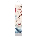 Japanese wall scroll tapestry with red sun, ocean waves, and cherry blossoms on cream canvas - 32.5x130cm / Wave Sakura Torii Fuji Style (Style-2)